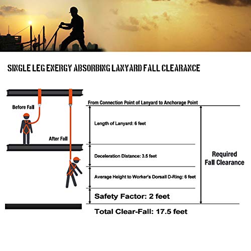 WELKFORDER 1D-Ring Industrial Fall Protection Safety Harness with 6-Foot Shock Absorber Stretchable Lanyard [Snap Hook End] | Permanent attached Kit | ANSI Complaint Personal Fall Arrest System(PFAS) - Thumbnail 5