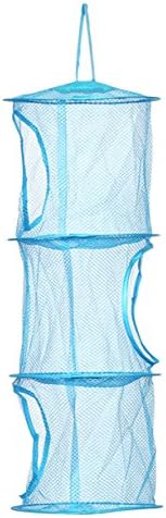 Bulons Hanging Mesh Storage Multifunctional Organizer 3 Compartments Foldable Portable Mesh Basket Travel Folding Kids Toy Bags Hanging Clothes Dryer Net Used for Bedroom Wall Closet (Blue)