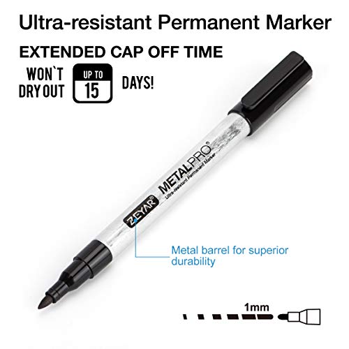 ZEYAR Permanent Markers, Extra Fine Tip(1mm), Set of 12, 4 Colors