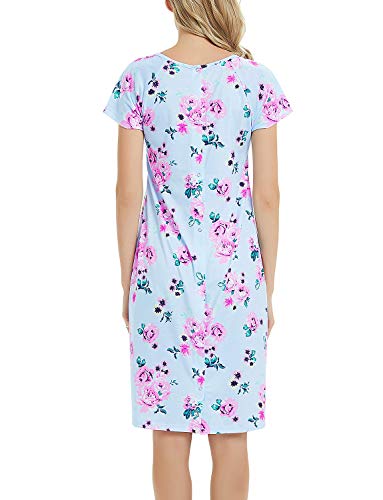 Maternity Labor Delivery Gown Hospital Nightgown Nursing Nightdress with Matching Pillowcase Blue Floral Dress L - Thumbnail 5