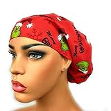 Euro Surgical Scrub Hats Women's Red Christmas Cap Adjustable Bouffant