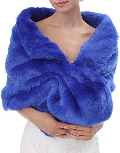 DecahomeWomen's Faux Fur Shawl Wrap Cape for Bridal Wedding Party Blue Artificial Wool