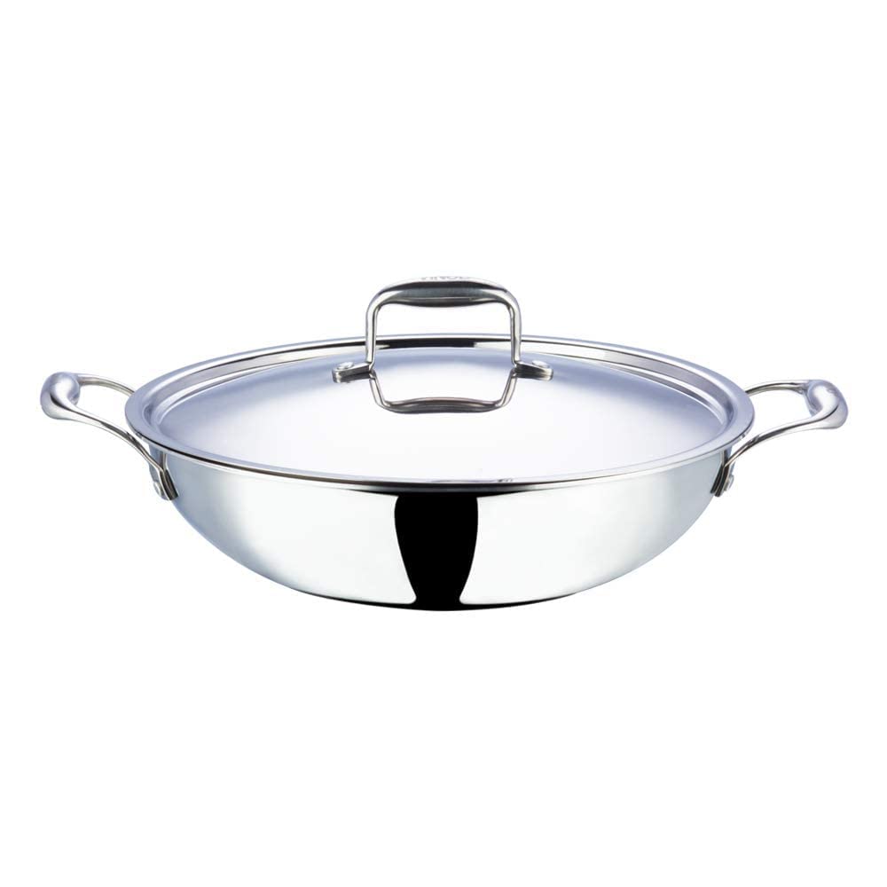 Vinod Platinum Triply Stainless Steel Kadai with Lid, 26cm, 3.2Ltr