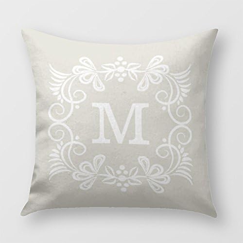 Beige White Custom Monogram Decorative Throw Pillow Cover for Sofa or Bedroom
