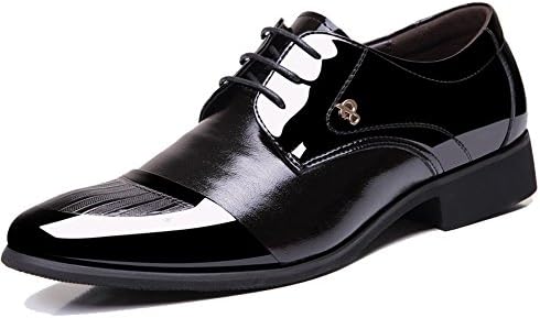 OUOUVALLEY Mens Patent Leather Tuxedo Dress Shoes Lace up Pointed Toe Oxfords