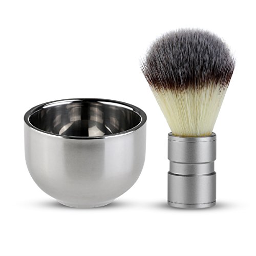 Shaving Brush with Double Layer Stainless Steel Shave Bowl Mug