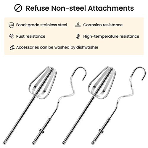 Hand Mixer Electric for Beginner, 350W Power Handheld Mixer for Baking Cake Egg Cream Food Beater, 5 Speed + Eject Button + 4 Stainless Steel Accessories