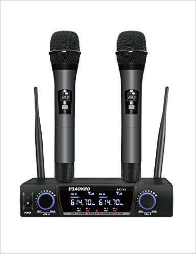 Aokeo V2 UHF Wireless Handheld Microphone System, Easy-to-use Home KTV Set with Dual Channel Handheld Microphone for Conference, Karaoke, Recording, YouTube, Evening Party - Thumbnail 7