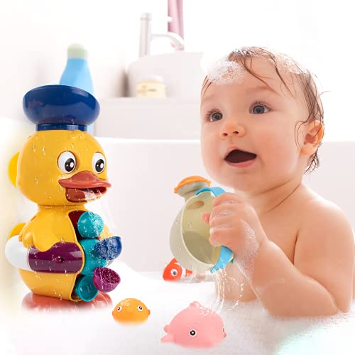 UNIH Bath Toys for Toddlers Age 1 2 3 Year Old Girl Boy, Preschool New Born Baby Bathtub Water Toys, Durable Multicolored Infant Toy, Bathroom Strong Suckers Water Scoop Fun Bath Toys