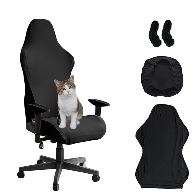Zerci 4Pcs Gaming Chair Cover, Office Chair Cover,Computer Desk Game/Racing Chair Covers Washable Protect Slipcover (Only Cover,No Chair) (Black)