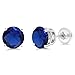 Gem Stone King 14K White Gold Blue Created Sapphire Stud Earrings | 1.50 Cttw | Round 6MM | Gold Earrings For Women Men