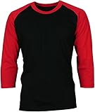 Angel Cola Men's Cotton Raglan 3/4 Sleeve Baseball T-shirt Jersey BLK/RED M