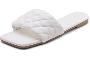 Shoe Land Anisha Women's Flat Sandals, Fashion Slides with Square Open Toe, Quilted Single Band Dressy Sandals, Slip-On Slippers for Summer, Daily Wear, Prom, and Party