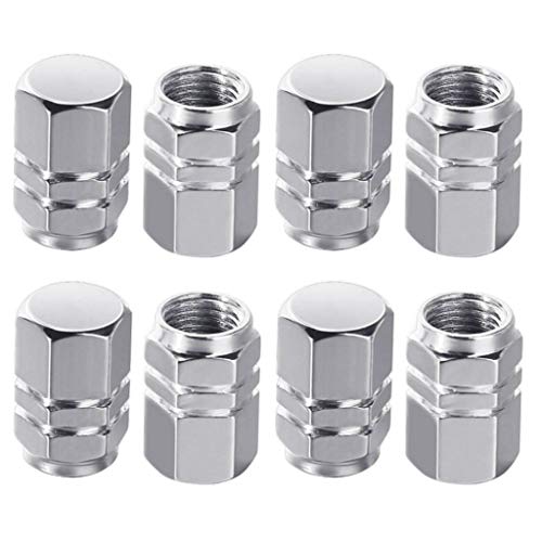 JMAF Tire Stem Valve Caps Aluminium Car Dustproof Caps Tire Wheel Stem Air Valve Caps, 8 Pieces (Silver) (Silver)