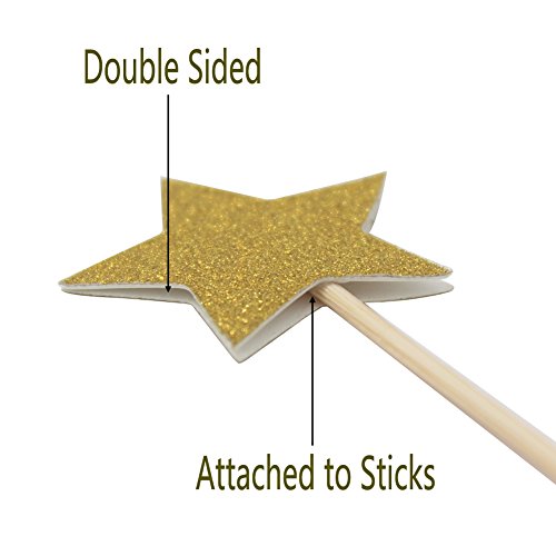 Zicome 50 Pack Double Sided Gold Glitter Cupcake Toppers Attached with Sticks for Baby Bridal Shower Birthday Party and Wedding (Star)