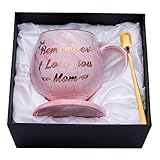 Oyiyou Moms Mug Gifts - Mother's Day Gifts Birthday Gifts from Daughter Son - Remember I Love You Mom - Pink Marble Ceramic Coffee Cup 14oz and Coasters