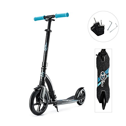 Kick Scooter Blue with Front Suspension – Via Velo 230mm Foldable Top Kick Scooter For Adults Teens and Kids, Lightweight and Sturdy 2-Wheel Scooter, Portable and Absorbing Road Vibrations