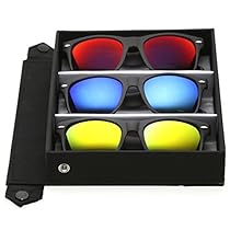 zeroUV - Matte Finish Reflective Color Mirror Lens Large Square Horn Rimmed Sunglasses 55mm (Deluxe 3 Pack | Blue + Red)