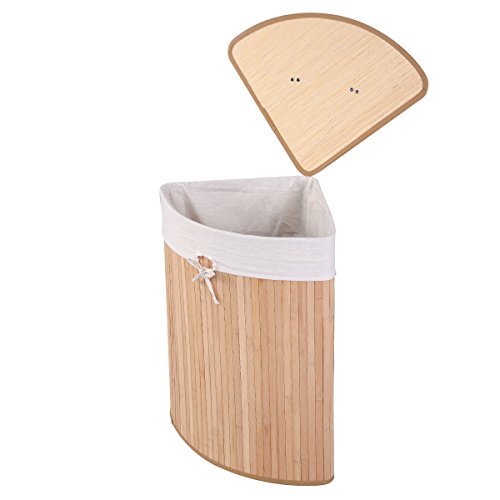 Corner Bamboo Hamper Laundry Basket Washing Cloth Bin Storage Bag Lid Natural