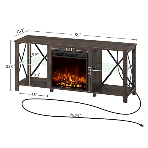 Rolanstar Fireplace TV Stand 55" with Led Lights and Power Outlets