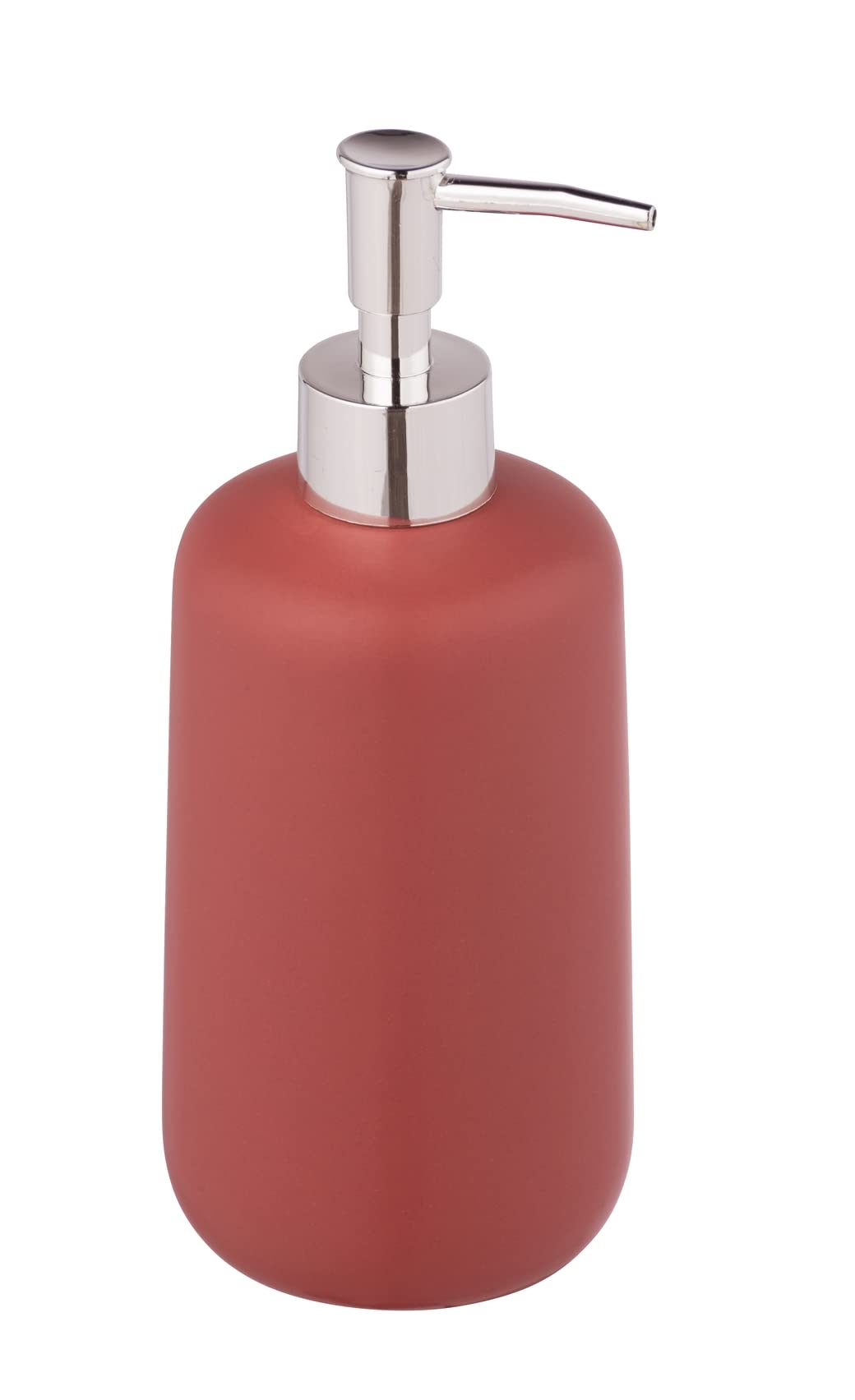 Allstar Olinda Refillable Soap Dispenser in Conical Shape, Matte Finish, Ceramic, Silver Pump, 500 ml, 8 x 20 x 7.7 cm, Red