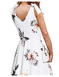 II ININ Vestido de verano con cuello en V floral para mujer, estilo informal, con lazo, con bolsillos y cinturones