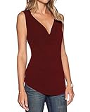 Sarin Mathews Women's V Neck Ruched Sleeveless Sexy Blouse Stretch Tank Tops Burgundy XL