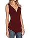 Sarin Mathews Women's V Neck Ruched Sleeveless Sexy Blouse Stretch Tank Tops Burgundy XL