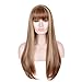 SiYi Long Light Brown Wig with Bangs Blonde Highlights Straight Synthetic Full Wig Heat Resistant Costume Wig for Women Girl and lady's hair natural color party hairstyle