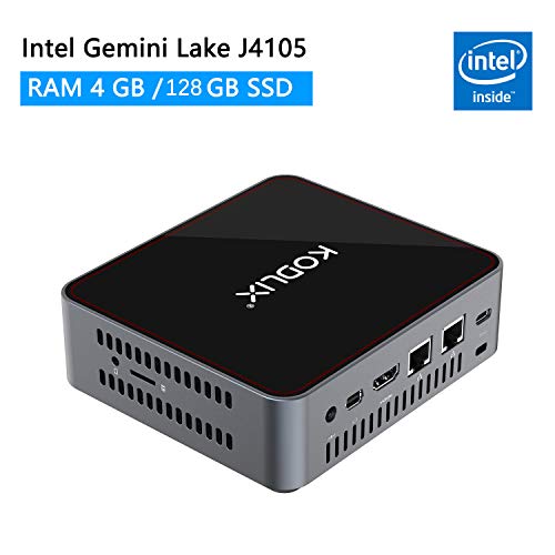 Mini Computer Intel Gemini Lake J4105 4GB LPDDR4+ 128GB eMMC Mini PC Windows 10, HDMI/Mini DP/USB-C Output 3X Display 4K HD, Supports Dual Wi-Fi, BT5.0, 2.5” HDD& SSD, 2X Gigabit Ethernet