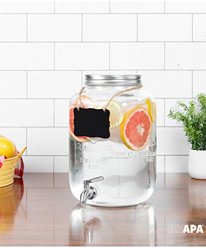 image for Ilyapa Outdoor Glass Beverage Dispenser with Stainless Steel Spigot - 
