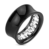Pair of 00 Gauge 10mm Princess Cut Gem Pattern Inlayed Black Acrylic Saddle Fit Tunnel E73