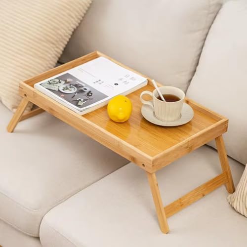 Mesa de Bambu com Pés Dobráveis para Notebook e Café da Manhã na Cama Bandeja Portátil 50x30 cm Multiuso para Sofá ou Quarto Suporte Compacto para Trabalhar Ler ou Servir Refeições