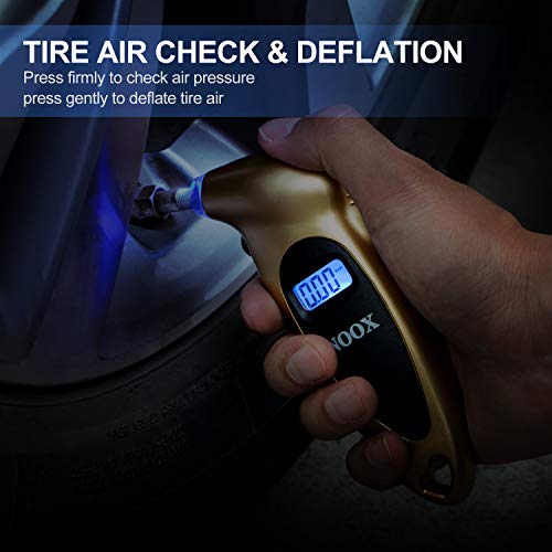 NOOX Accurate Digital Tire Pressure Gauge for Car Truck Motocycle Bicycle Jeep Sedan Limousine Wagon Tires 150 PSI - Gold - Thumbnail 4