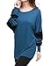 Allegra K Women's Color Block Batwing Sleeves Loose Tunic Top L Blue (US 14)