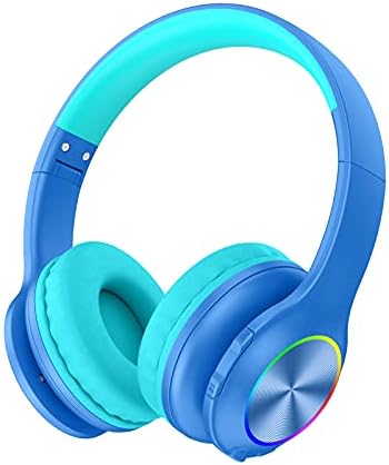 Candy Bila Kids Bluetooth 6.0 Headphones with LED Light, 85Hours Playtimes, Type-C Fast Charging, 85/94dB Volume Limited, Comfort Wireless Headphones with Built-in Mic, Wired & TF Card Mode, Blue