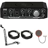 Mackie Onyx Producer 2-2 2x2 USB Audio Interface w/MIDI (ONYX PRODUCER2-2) + 2x Monoprice XLR Male to Female Cable + Microphone Suspension w/Boom Scissor Arm Stand +Universal Pop Filter