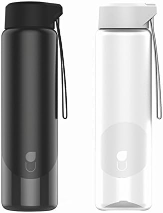 Cambsports 600 ml/21oz Sports Water Bottle with Non-slip Design,water Droplet Lid with Elastic String,wide Mouth BPA-FREE Loop Cap,2-Packs (black-white)