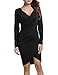ANGVNS Women Long Sleeve Ruched V-neck Pencil Sexy Dress Bodycon Solid Slim Party Banquet Dress