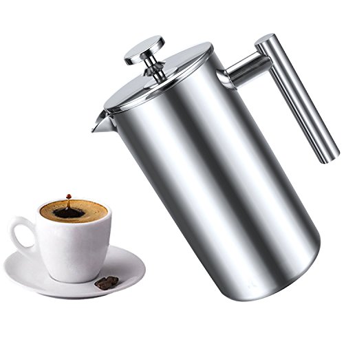 Miuly Stainless Steel Cafetiere Gift Set, 3 Cup Cafetiere, Double Walled for Insulation, Includes Measuring Spoon and Two Extra Fliters,350 ml (12 oz)