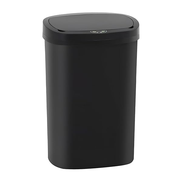BESTOFFICE | 13 GALLON TRASH CAN WITH LID | AUTOMATIC TOUCHLESS GARBAGE CAN | ODOR CONTROL | MODERN OVAL DESIGN | EASY TO CLEAN | PLASTIC | BLACK | FITS ANY KITCHEN, BATHROOM, OFFICE OR HOME