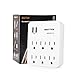 BESTTEN 6-Outlet Wall Mount Surge Protector, 2.4A Dual USB Charging Ports, 15A/125V/1875W, ETL Listed