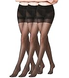 HONENNA Women's 3 Pairs Sheer Control Top Pantyhose Silky Shaper Tights