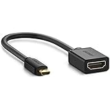 UGREEN Micro HDMI to HDMI Cable Male to Female Micro HDMI Adapter Supports 4K@60Hz, 3D, Ethernet, Audio Return for GoPro Hero 6, GoPro Hero 5, Smart Phones, Tablets, Cameras etc. 7 Inch