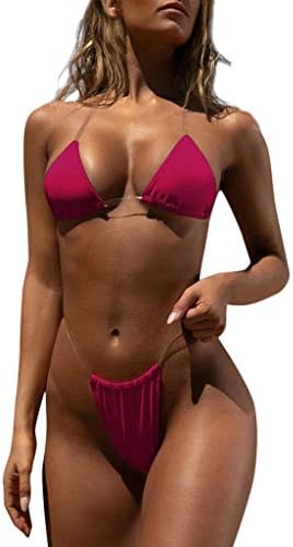 Mikilon Women's Thong Triangle Bikini Set Halter Side Tie Micro Swimsuit