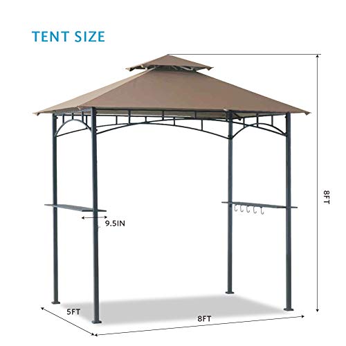 Coastshade 5'x8' Grill Gazebo Canopy Tent, Polyester Double Teir Soft Top Cover with LED Light, UV Resistant and Waterproof Fabric, for Patio and Outdoor Living BBQ Shelter (5x8, Khaki) - Thumbnail 4