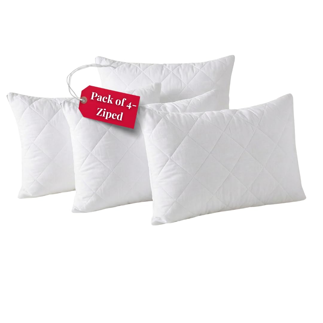 IMFAA Quilted Zipped Pillow Protector Pack of 4 - Soft and Comfortable Microfiber Pillowcase Protectors - Ant-Allergy and Breathable Pillow Cover.(4 x Quilted - Zipped)