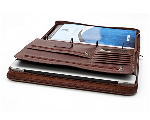 Professional Business Padfolio Portfolio Briefcase Style Organizer Folder Notepad and 4 Ring Binder - Brown Synthetic Leather - Thumbnail 5