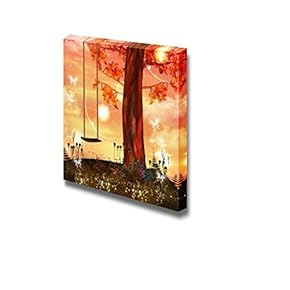 Canvas Prints Wall Art - Enchanted Nature Series - Swing on a Faerie Hill | Modern Wall Decor/Home Decoration Stretched Gallery Canvas Wrap Giclee Print. Ready to Hang - 12" x 12"