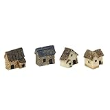 MagiDeal 1 Set 4 Miniature Dollhouse Bonsai Craft Fairy Garden Glass Vase Thatched Hut Decor